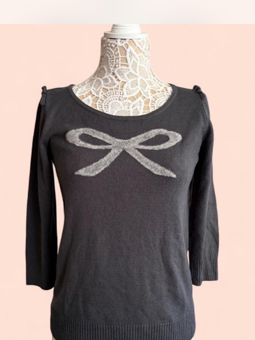 Vintage Y2K Frenchi Charcoal Felted Bow Detail Women's Sweater L